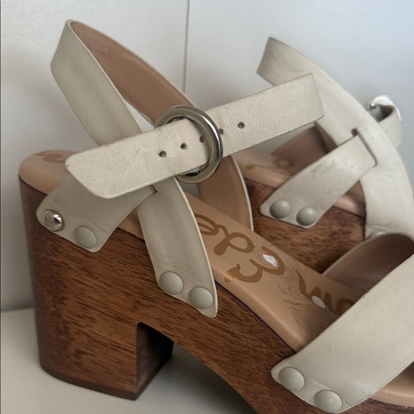 Sam Edelman Size 8.5 Josefine Heeled Platform Ivory Leather Blocked Heel Sandals - Picture 4 of 16